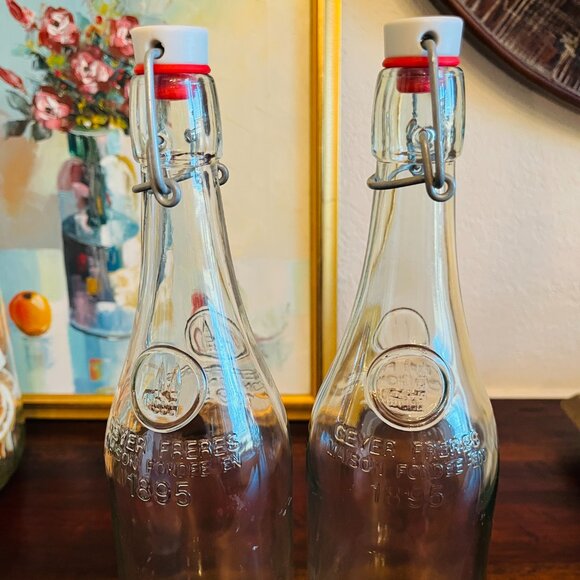 Vintage Geyer Freres En 1895 Bottles Hinged Bail & Stopper (2) Cottagecore Decor - Picture 9 of 9